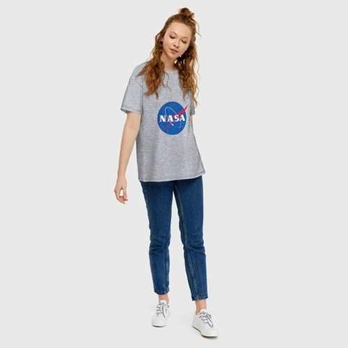 Женская футболка хлопок Oversize NASA лого, цвет меланж - фото 5