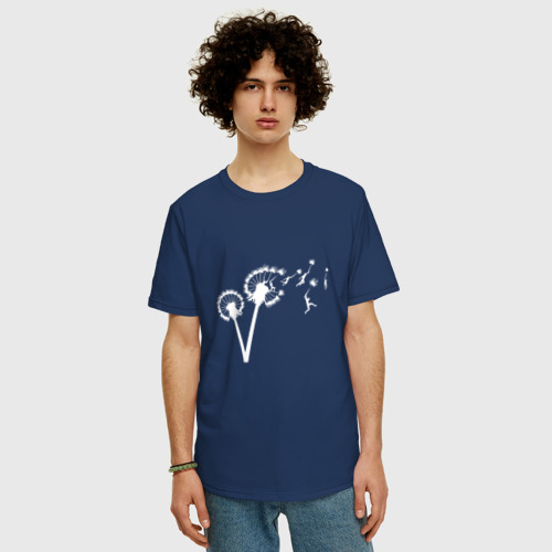 Мужская футболка хлопок Oversize Одуванчик и человечки, цвет темно-синий - фото 3