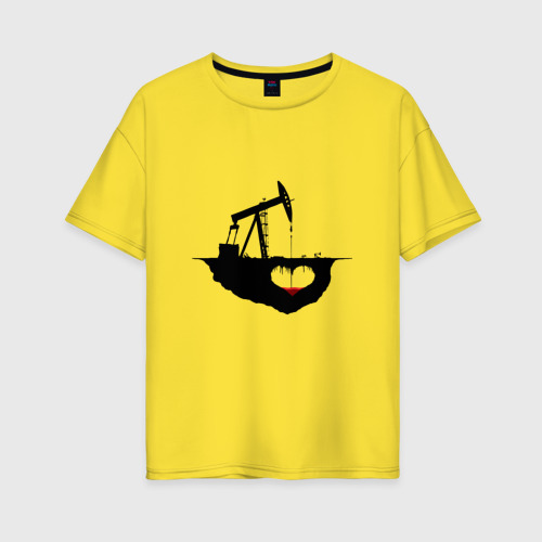 Женская футболка хлопок Oversize Сердце земли, цвет желтый