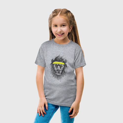 Детская футболка хлопок Лев В Очках, цвет меланж - фото 5
