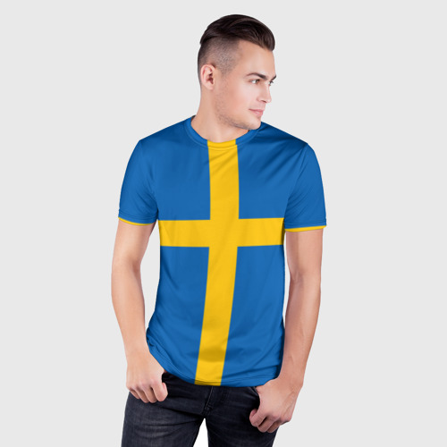 Мужская футболка 3D Slim Флаг Швеции, цвет 3D печать - фото 3