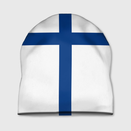 Шапка с принтом Флаг Финляндии, вид спереди №1