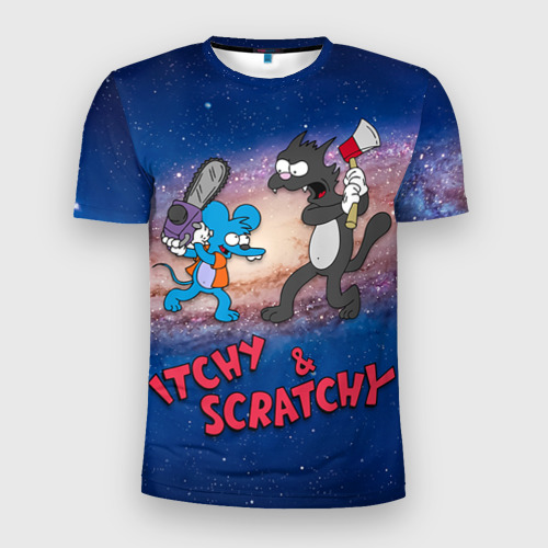 Мужская футболка 3D Slim Itchy & Scratchy space, цвет 3D печать