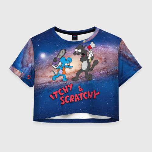 Женская футболка Crop-top 3D Itchy & Scratchy space, цвет 3D печать