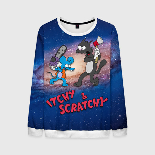 Мужской свитшот 3D Itchy & Scratchy space, цвет белый