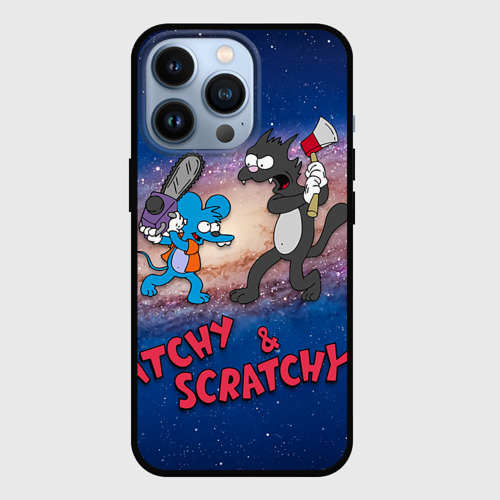 Чехол для iPhone 13 Pro с принтом Itchy & Scratchy space, вид спереди #2