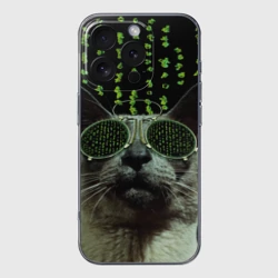 Чехол для iPhone 16 Pro Max силиконовый с защитой камеры Кот в матрице мем