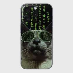 Чехол для iPhone 15 Pro Max силиконовый с защитой камеры Кот в матрице мем