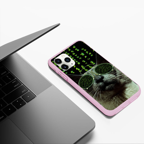 Чехол для iPhone 11 Pro Max матовый Кот в матрице, цвет розовый - фото 5