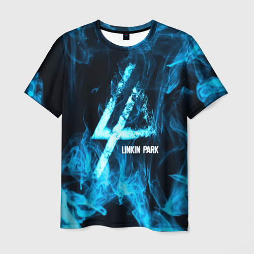 Мужская футболка с принтом Linkin Park синий дым, вид спереди №1