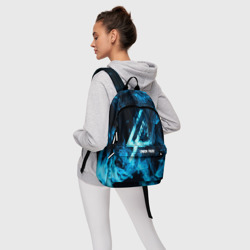 Рюкзак с принтом Linkin Park синий дым для любого человека, вид спереди №4. Цвет основы: белый