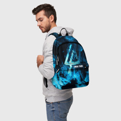 Рюкзак с принтом Linkin Park синий дым для любого человека, вид спереди №2. Цвет основы: белый
