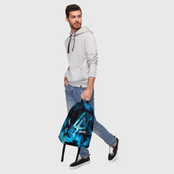 Рюкзак с принтом Linkin Park синий дым для любого человека, вид спереди №5. Цвет основы: белый