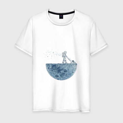 Мужская футболка из хлопка с принтом Стрижет луну, вид спереди №1