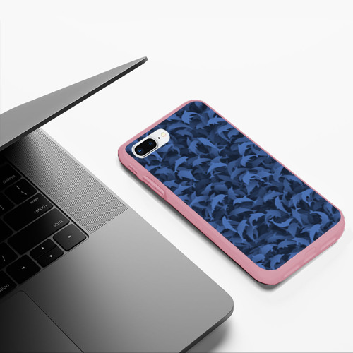 Чехол для iPhone 7Plus/8 Plus матовый Камуфляж с дельфинами, цвет баблгам - фото 5