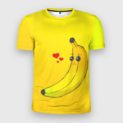 Мужская футболка 3D Slim Kawaii Banana love - full yellow