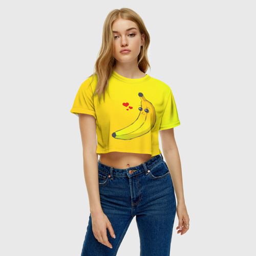 Женская футболка Crop-top 3D Kawaii Banana love - full yellow, цвет 3D печать - фото 3