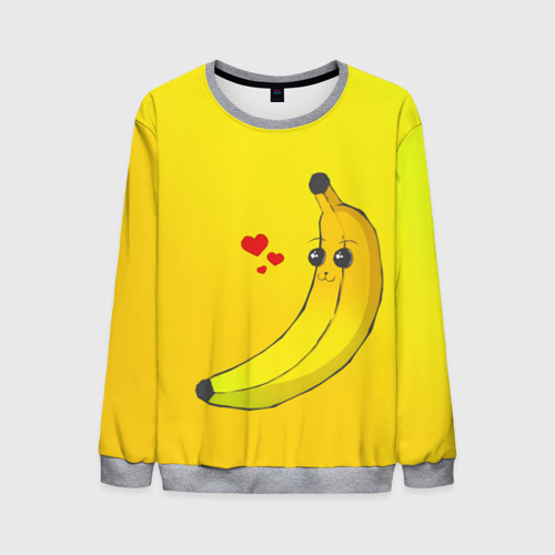 Мужской свитшот 3D Kawaii Banana love - full yellow, цвет меланж