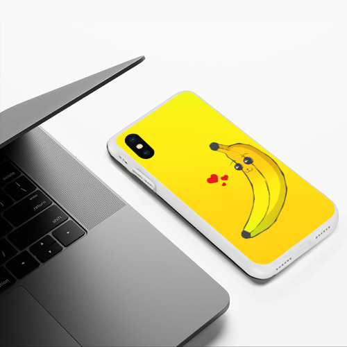 Чехол для iPhone XS Max матовый Kawaii Banana love - full yellow, цвет белый - фото 5