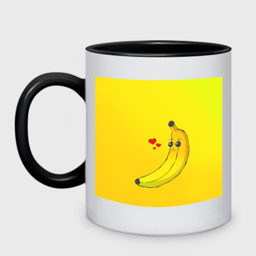 Кружка двухцветная Kawaii Banana love - full yellow, цвет белый + черный