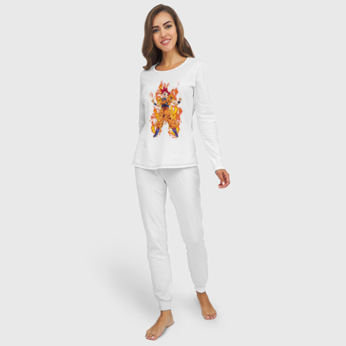 Женская пижама с лонгсливом хлопок Гоку в огне, цвет белый - фото 3