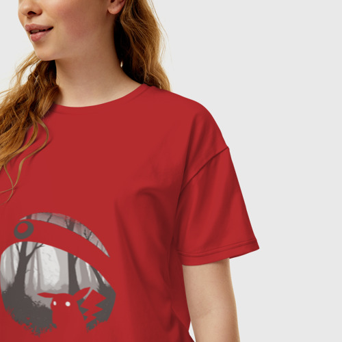Женская футболка хлопок Oversize Покебол Пикачу, цвет красный - фото 3