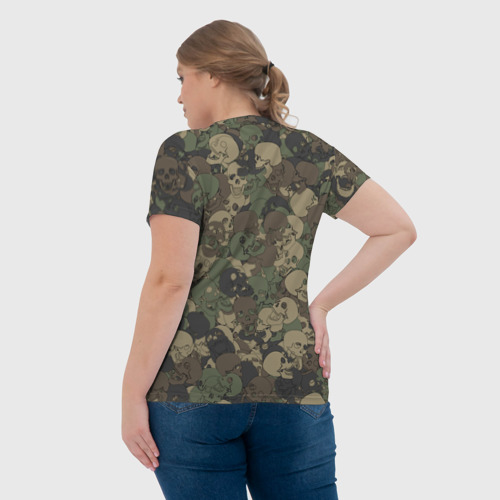 Женская футболка 3D с принтом Камуфляж с черепами, вид сзади #2