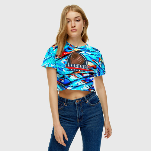 Женская футболка Crop-top 3D Бейсбол color, цвет 3D печать - фото 4