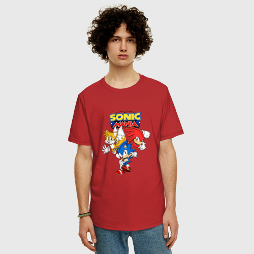 Мужская футболка хлопок Oversize Sonic Mania, цвет красный - фото 3
