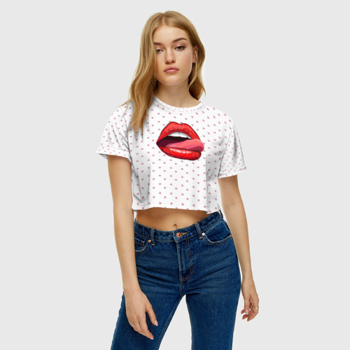 Женская футболка Crop-top 3D Губы, цвет 3D печать - фото 3