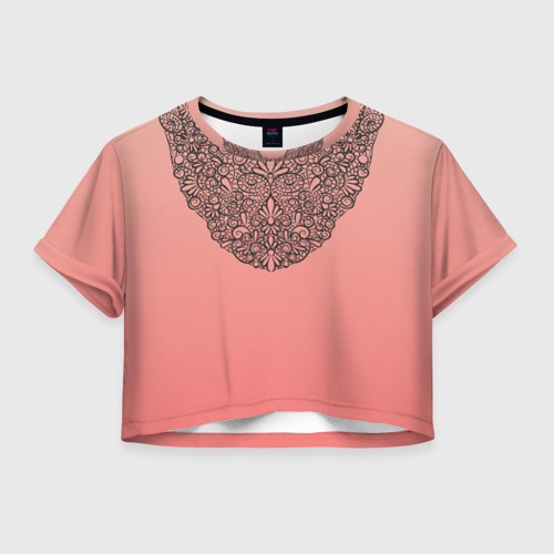 Женская футболка Crop-top 3D Кружевной воротник, цвет 3D печать