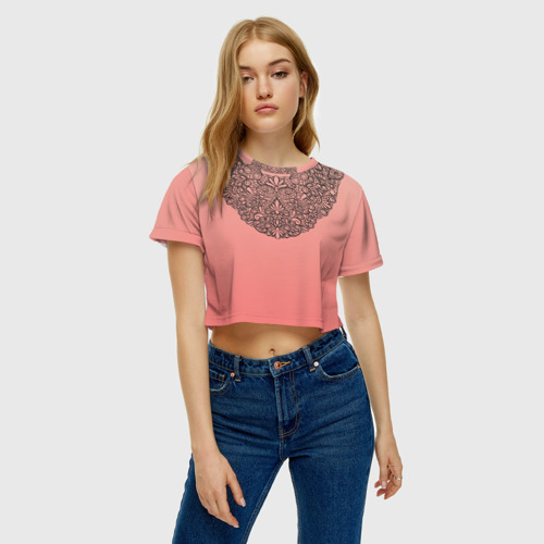 Женская футболка Crop-top 3D Кружевной воротник, цвет 3D печать - фото 3