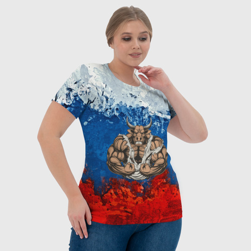 Женская футболка 3D с принтом Бык триколор, фото #4