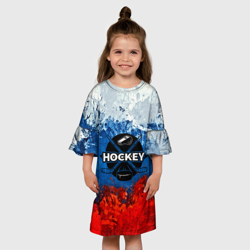 Детское платье 3D с принтом Хоккей триколор, вид сбоку #3