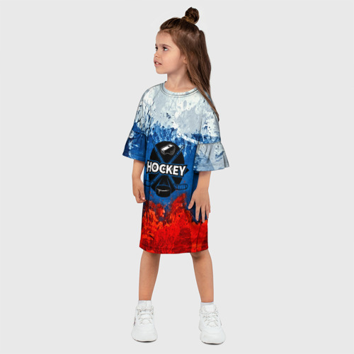 Детское платье 3D с принтом Хоккей триколор, фото на моделе #1