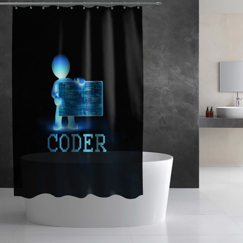 Штора 3D для ванной Coder - программист кодировщик - фото 2