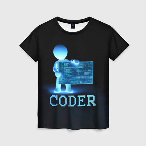 Женская футболка 3D с принтом Coder - программист кодировщик, вид спереди #2