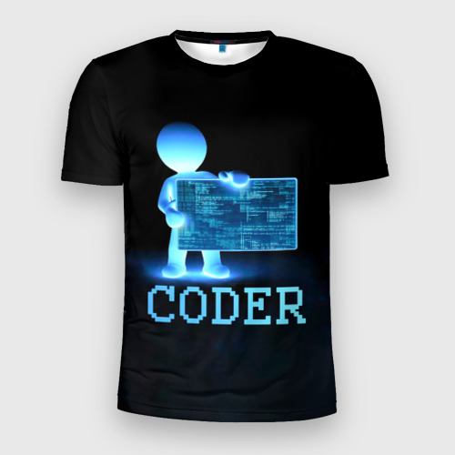 Мужская футболка 3D Slim с принтом Coder - программист кодировщик, вид спереди #2