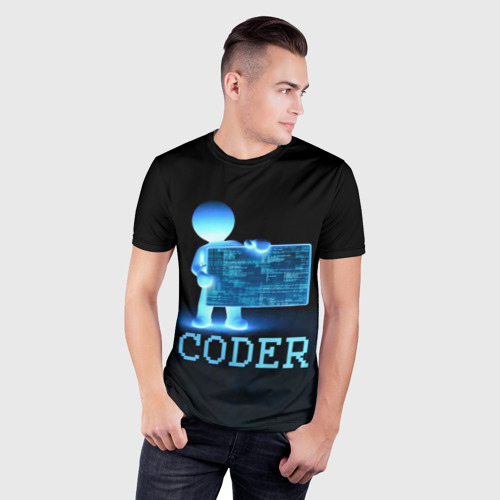 Мужская футболка 3D Slim с принтом Coder - программист кодировщик, фото на моделе #1