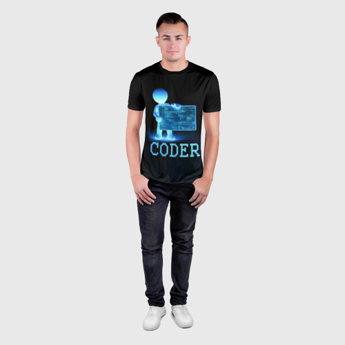 Мужская футболка 3D Slim с принтом Coder - программист кодировщик, вид сбоку #3