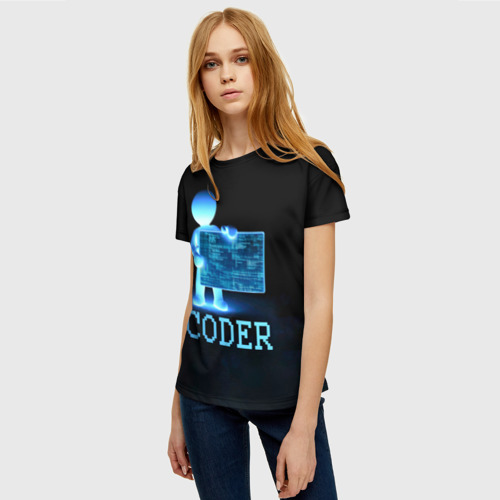 Женская футболка 3D с принтом Coder - программист кодировщик, фото на моделе #1