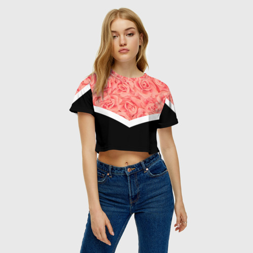 Женская футболка Crop-top 3D Розы в цвете, цвет 3D печать - фото 3
