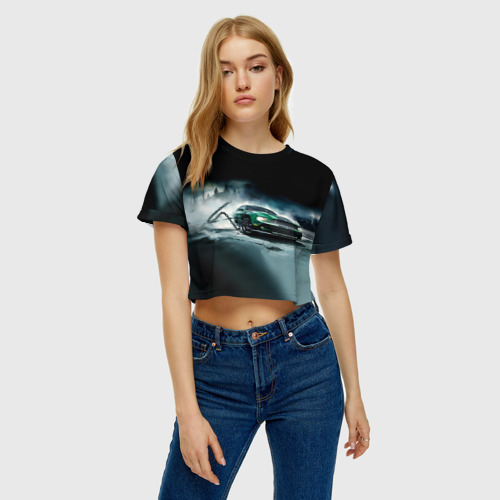 Женская футболка Crop-top 3D Призрачный Ford Mustang, цвет 3D печать - фото 3