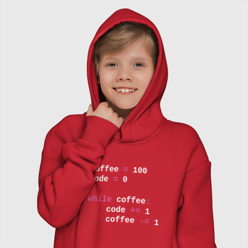 Детское худи Oversize хлопок While coffee, цвет красный - фото 12