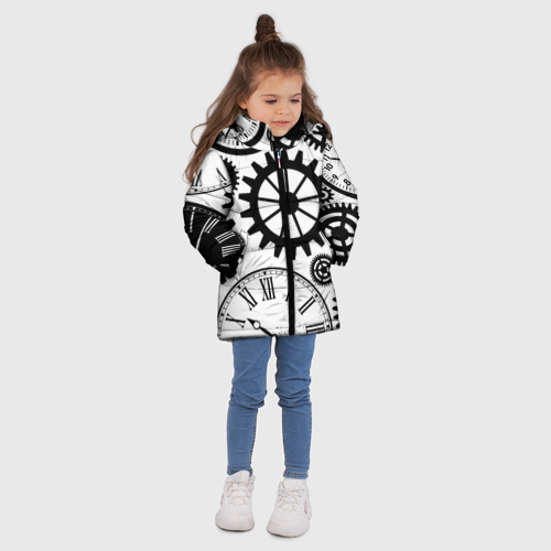 Зимняя куртка для девочек 3D с принтом Часы и шестеренки, вид сбоку #3