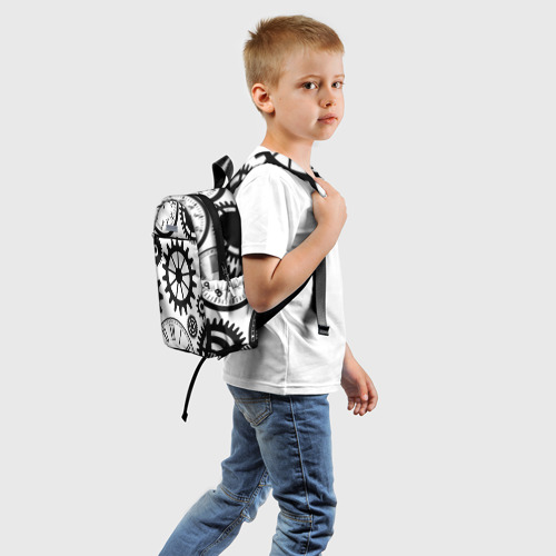 Детский рюкзак 3D с принтом Часы и шестеренки, вид сзади #1