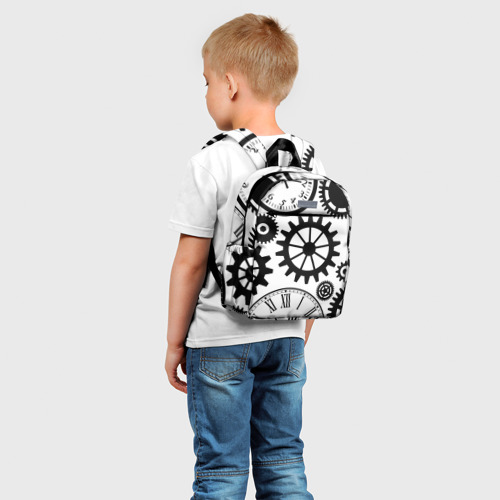 Детский рюкзак 3D с принтом Часы и шестеренки, фото на моделе #1