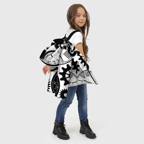 Зимняя куртка для девочек 3D с принтом Часы и шестеренки, фото #4