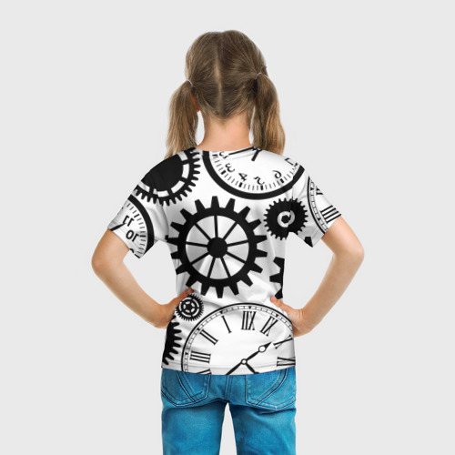 Детская футболка 3D с принтом Часы и шестеренки, вид сзади #2