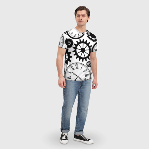 Мужская футболка 3D с принтом Часы и шестеренки, вид сбоку #3